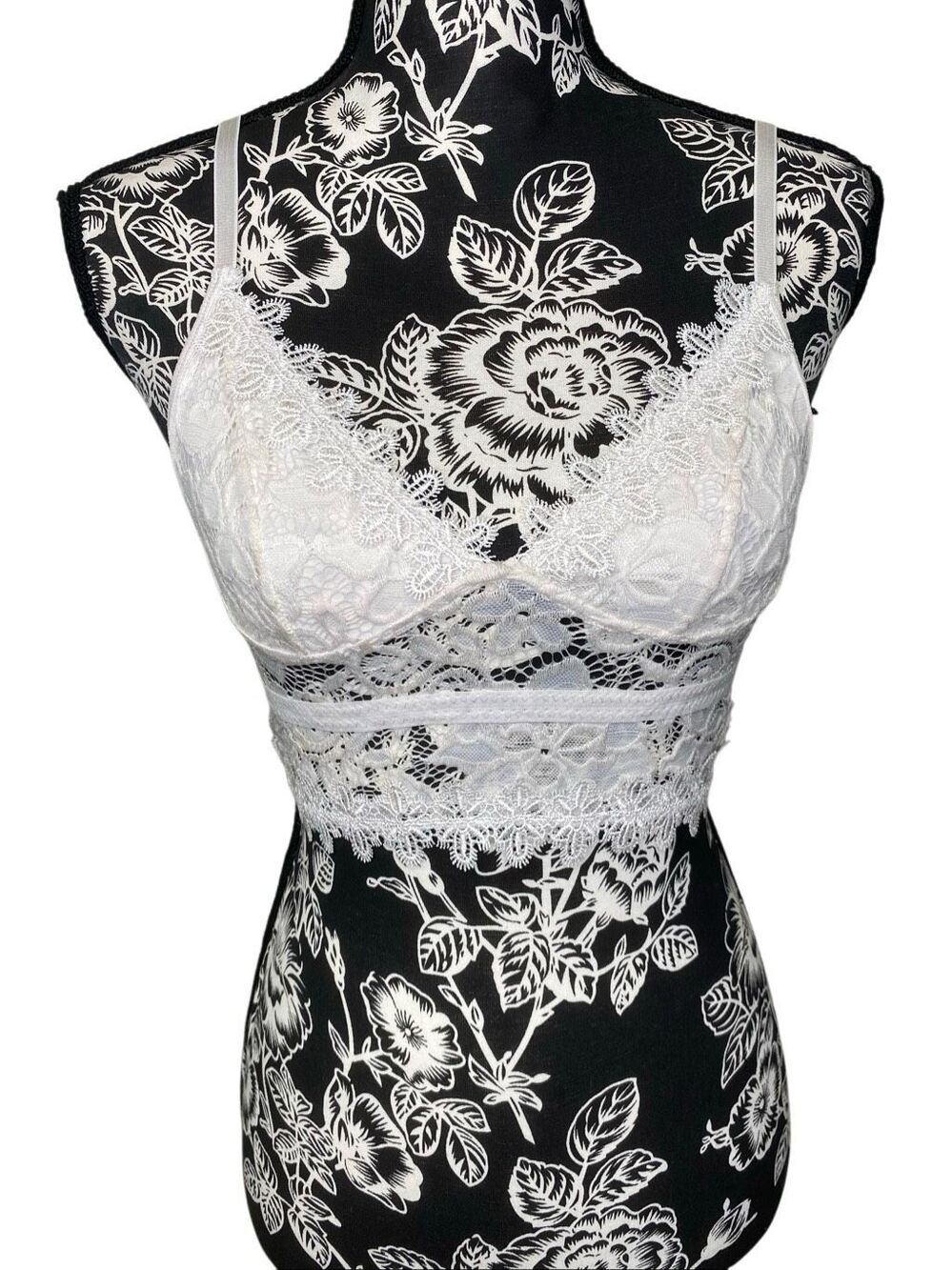 Shein Floral Lace Bralette Crop Cami Eyelash Lace Stretch Festival Boho Cottage